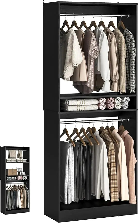 3FT Freestanding Closet Organizer with Adjustable Shelves and Rods