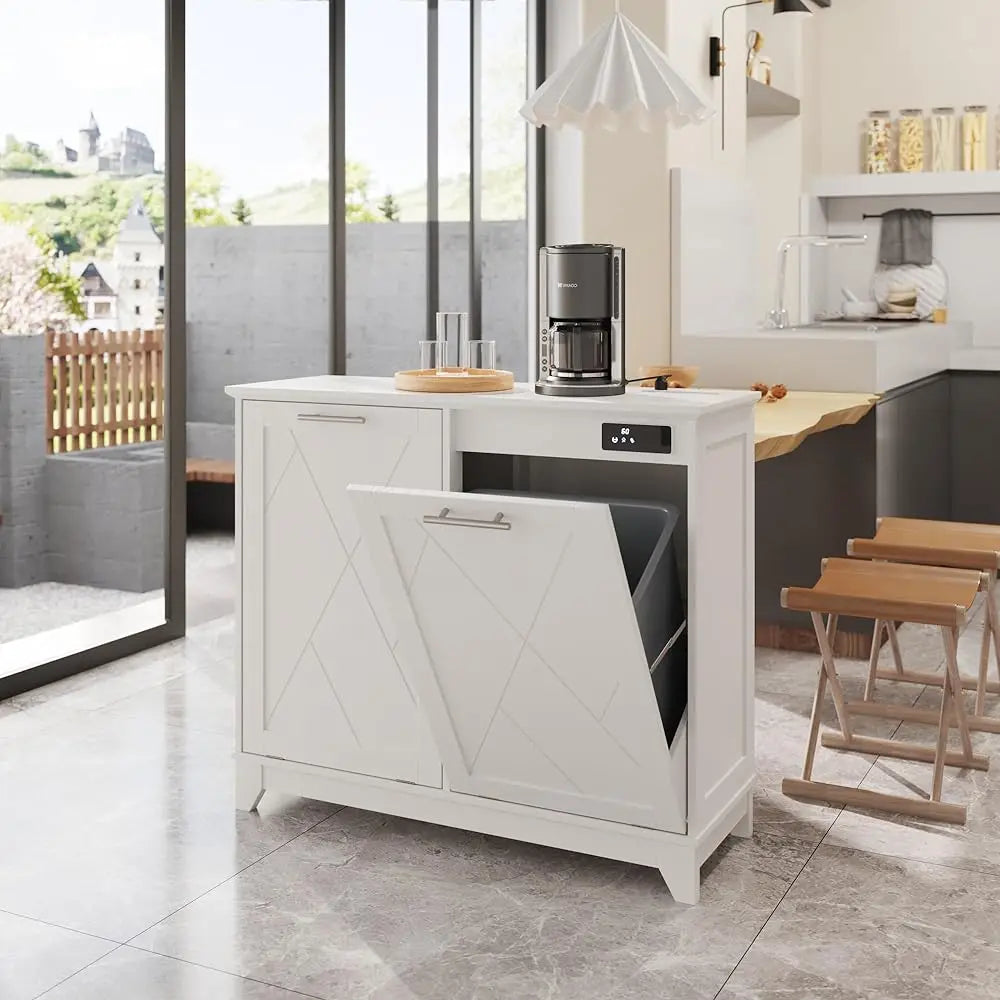 Tilt Out Trash Can Cabinet with Charging Station and Deodorizing Function