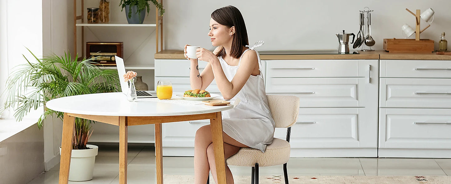 Ljustra Ergonomic Round Dining Chairs Set of 2 Plush Fabric Kitchen Chairs