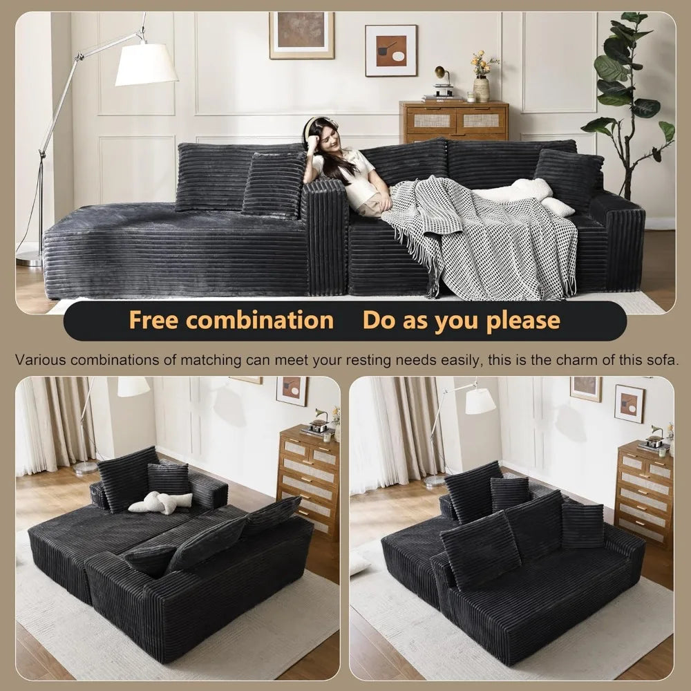 Modular Sectional Sofa Plush Corduroy U Shaped Couch Living Room