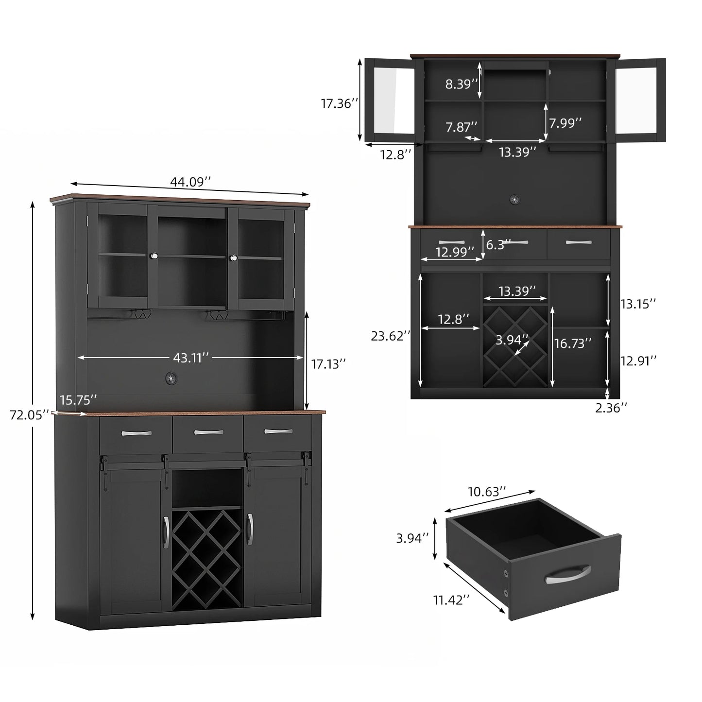 Ljustra 72 Inch Tall Farmhouse Bar Cabinet with Sliding Barn Doors