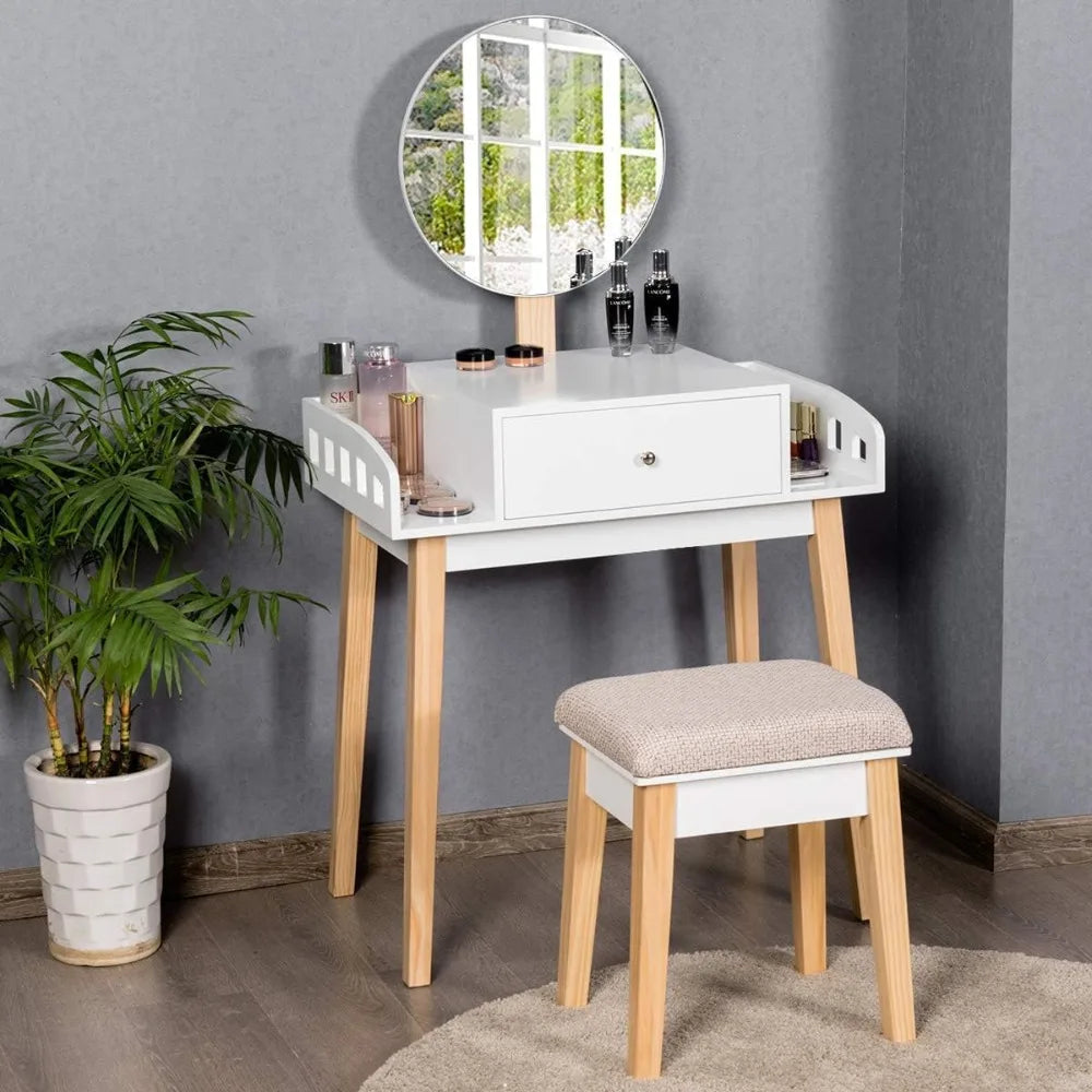 Ljustra Vanity Table Set Adjustable Mirror Makeup Table with Stool