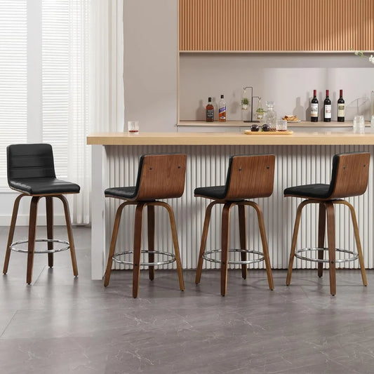 Bar Stools 26 Inch Set of 4 Swivel PU Leather Modern Counter Stools