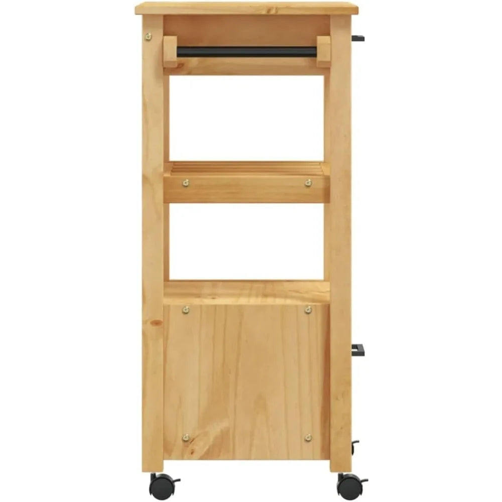 Ljustra Kitchen Trolley Rustic Wood Rolling Cart with 2 Drawers & Shelf