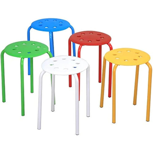 Set of 5 Stackable Plastic Classroom Bar Stools 17.3in Height Modern
