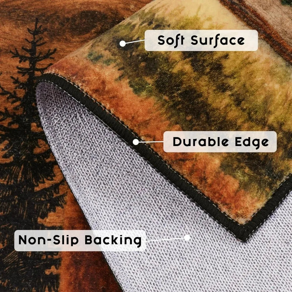 Farmhouse 6x9 Area Rug Buffalo Plaid Lodge Bear Moose Deer Living Room