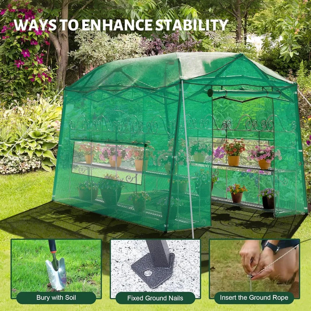 Portable 11x8.5 FT Walk-in Greenhouse Heavy Duty Adjustable Canopy