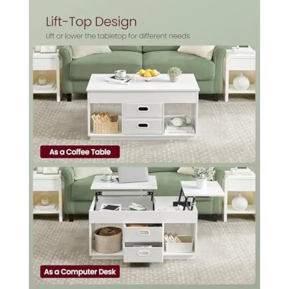 Lift Top Coffee Table with Drawers and Hidden Compartments Modern Design