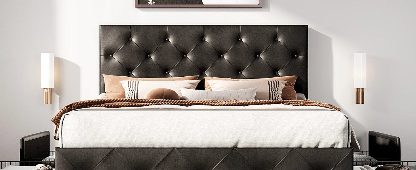 Ljustra Platform Storage Bed Frame 4 Drawers Adjustable Headboard Modern