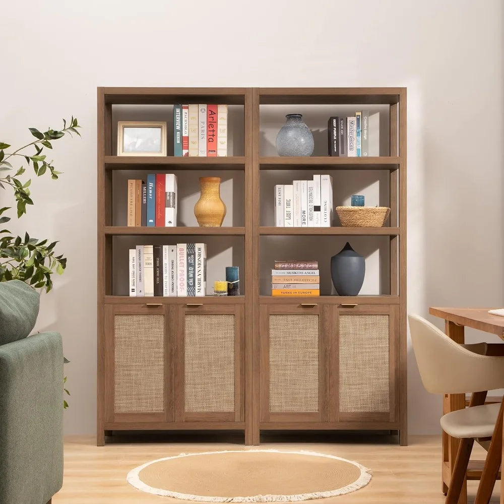 Ljustra 5 Tier Rattan Bookshelf Tall Bookcase Storage Shelves Farmhouse