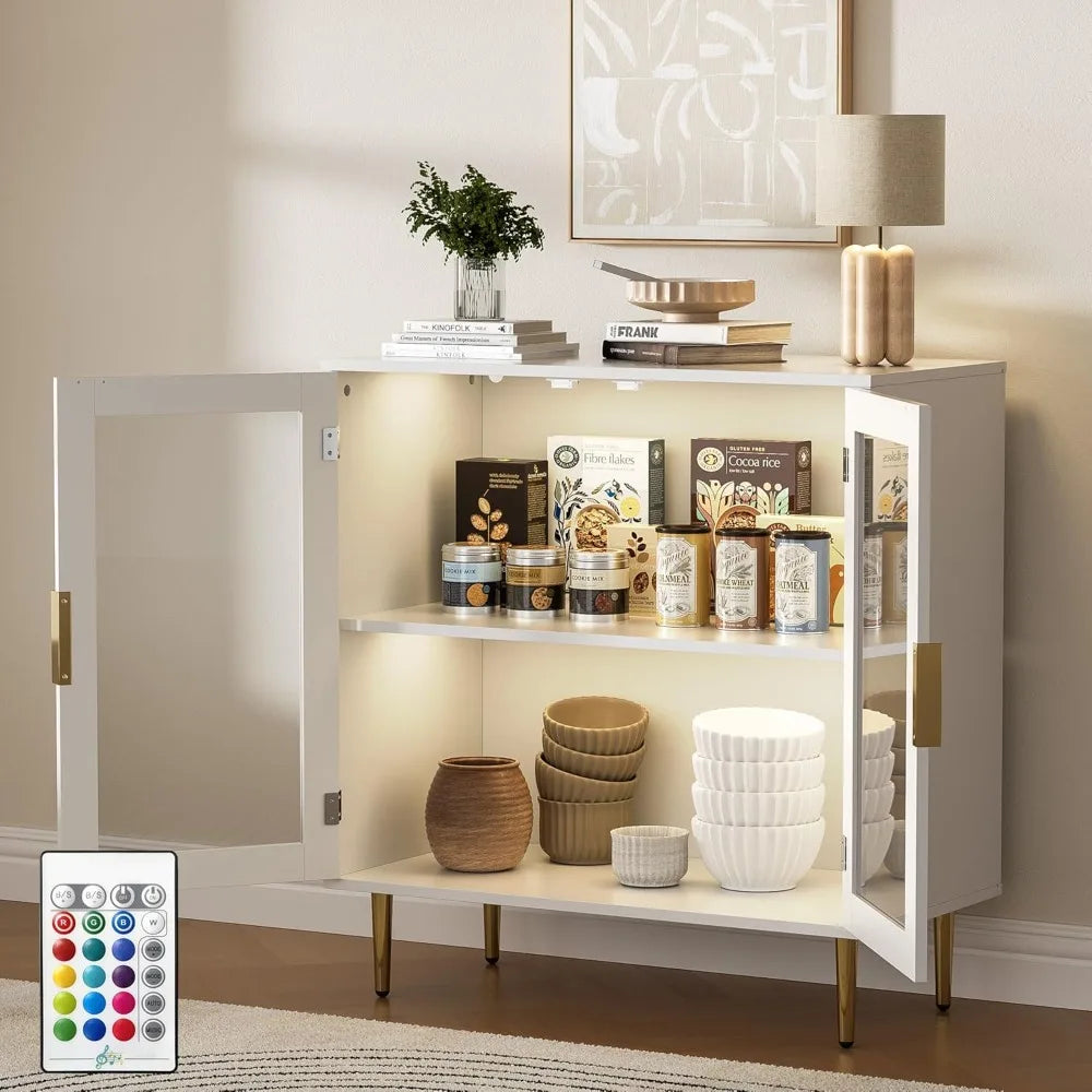 Buffet Cabinet with LED Lights Modern Sideboard 2 Doors Adjustable Shelf