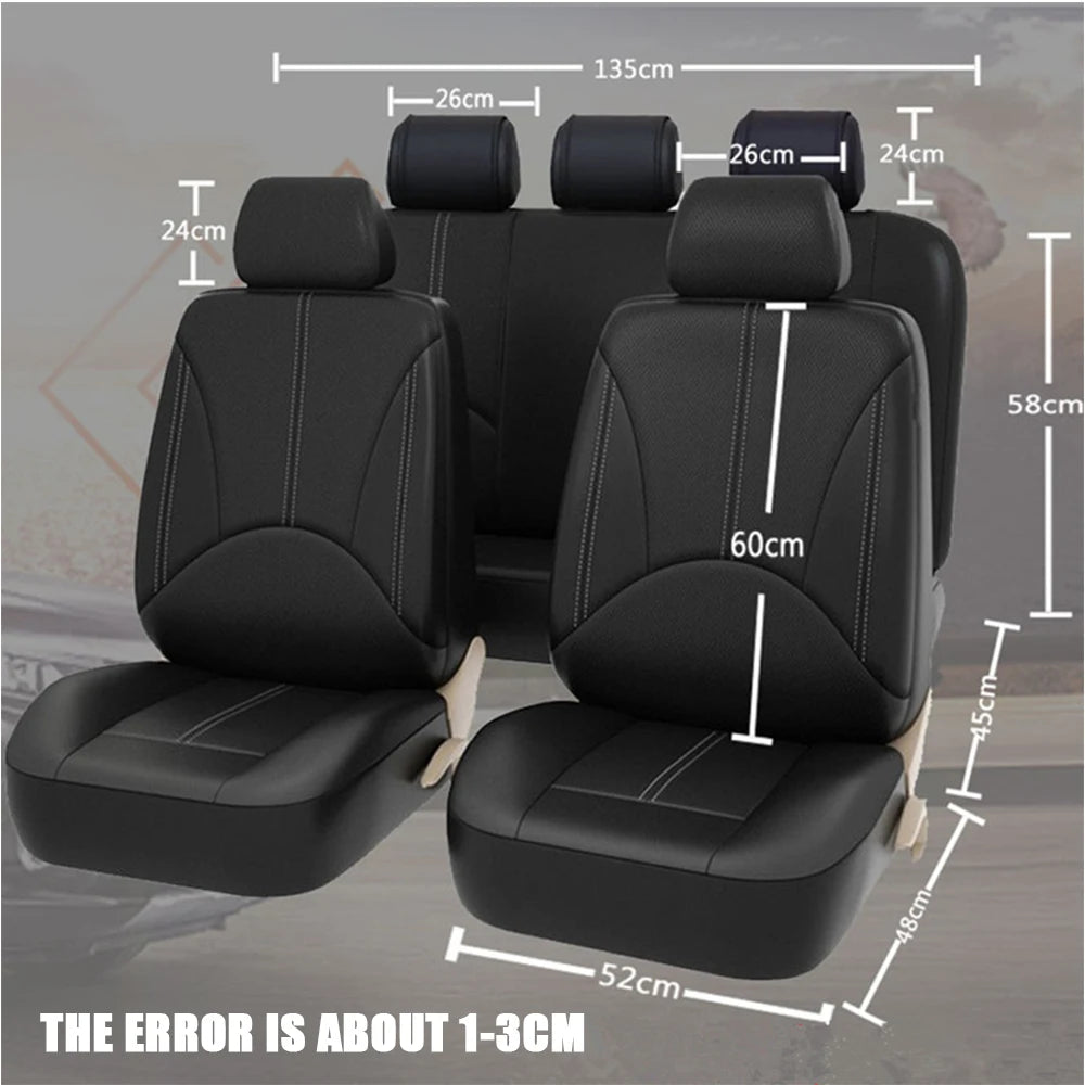 SEAMETAL 5-Seat Car Seat Cover Set Breathable PU Leather Airbag Compatible
