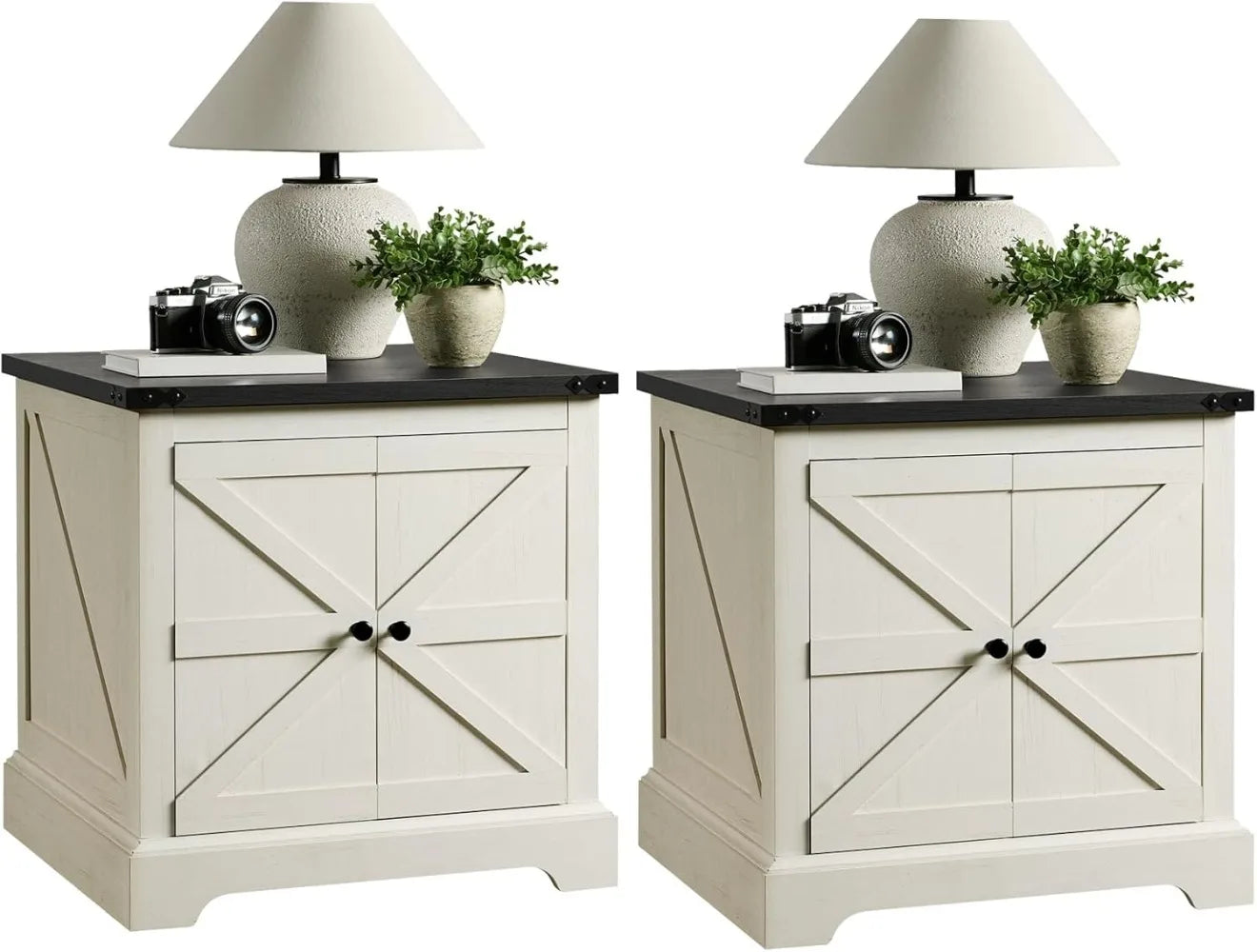 24 Inch End Table Set of 2 with Charging Station and Adjustable Shelves