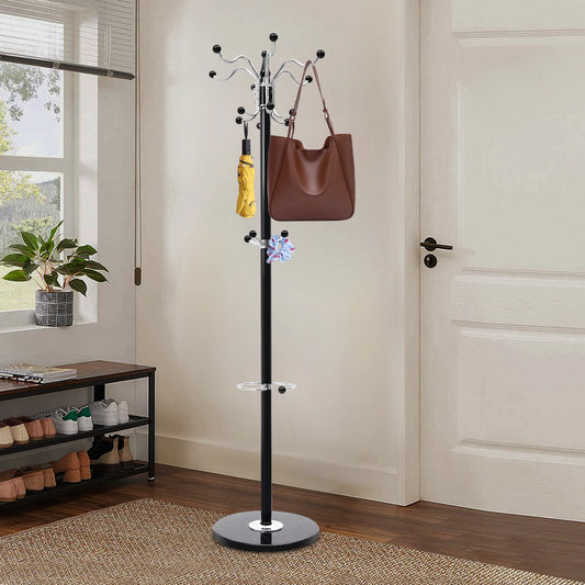 4 Tier Freestanding Clothes Rack with Hooks and Marble Base 170cm