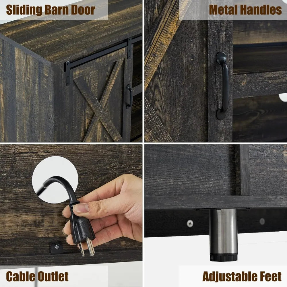 66 Inch Farmhouse TV Stand for 75 Inch TVs with Sliding Barn Door