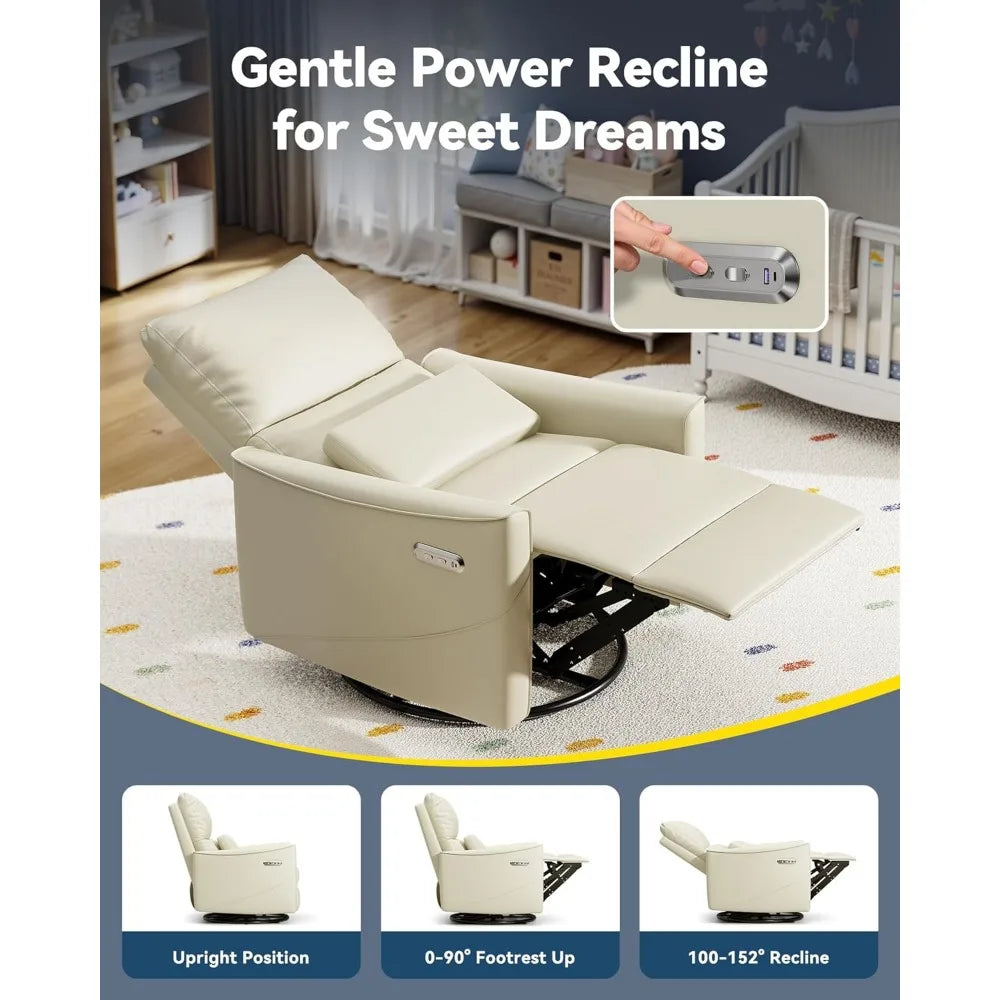 Power Swivel Rocker Recliner Chair for Adults Nursery Glider USB Port