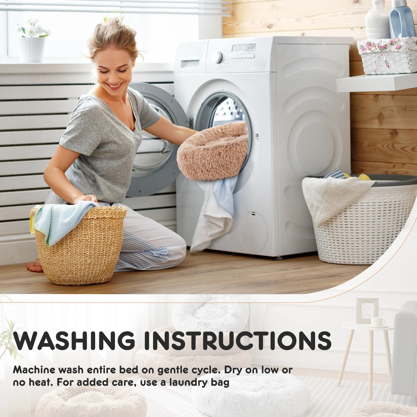 Ljustra Calming Dog Bed Washable Plush Anti-Slip Round Bed for Dogs