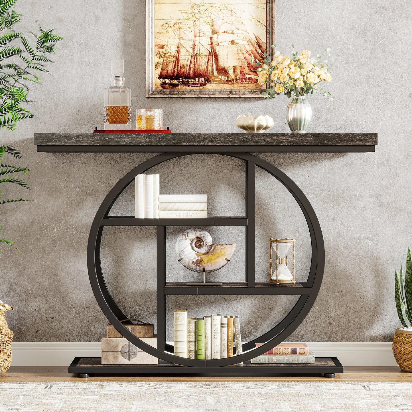 Console Table 4-Tier Entryway Table Industrial Sofa Table Living Room