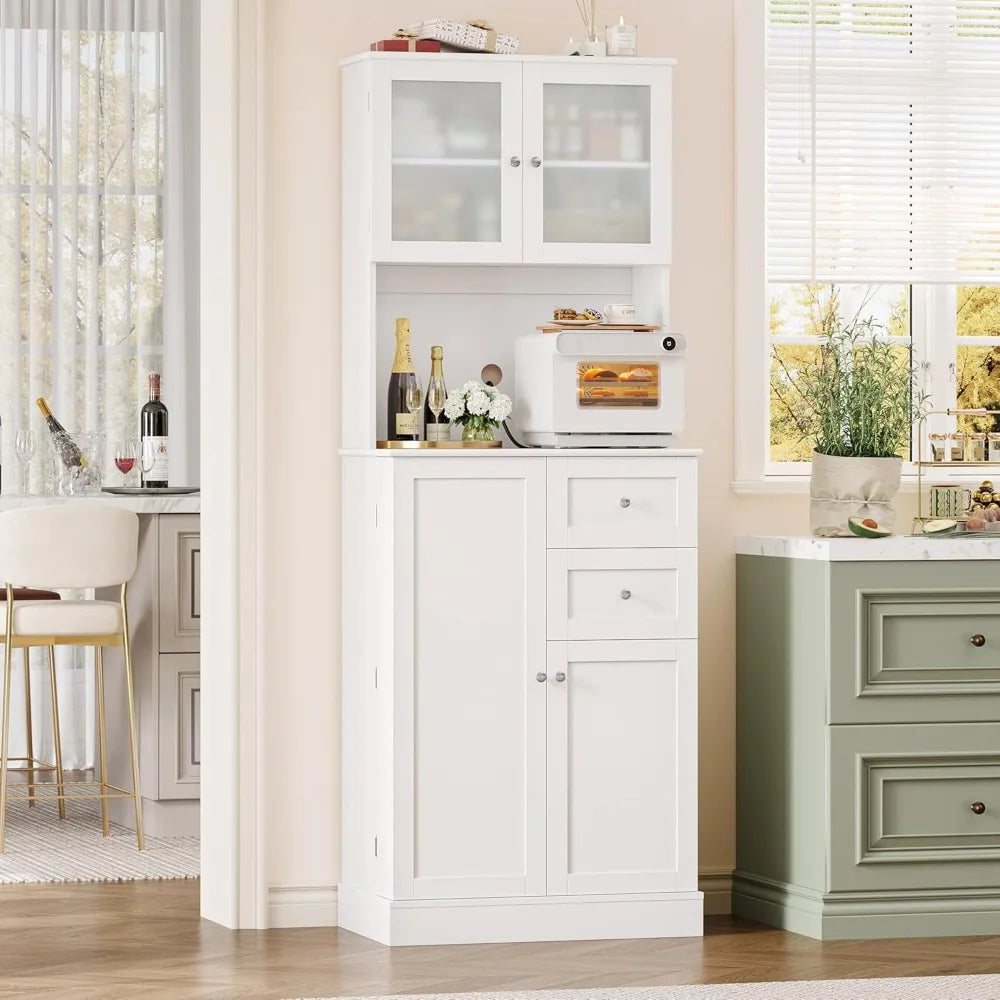 72 Inch Tall Kitchen Pantry Storage Cabinet Modern Hutch with Doors Shelves