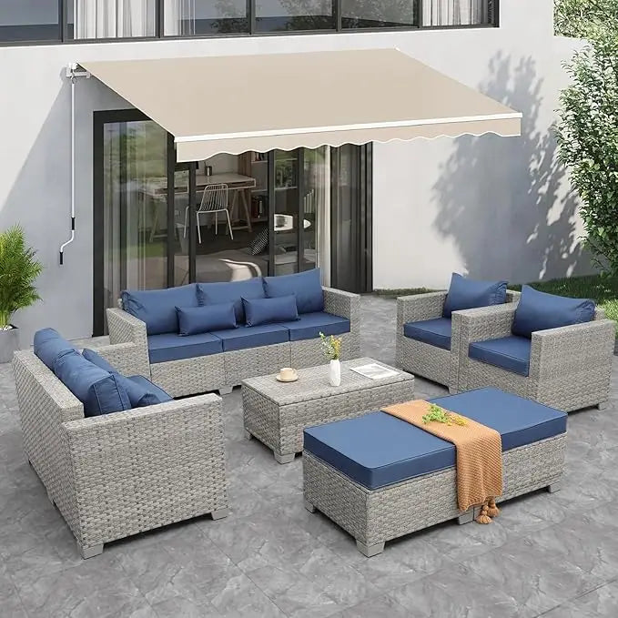 Ljustra 7 Piece Gray Rattan Patio Furniture Set Outdoor Sofa Storage Table