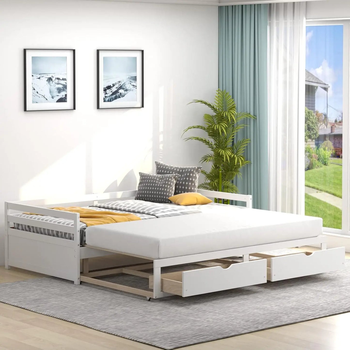 Twin to King Daybed with Trundle and Storage Drawers Modern Sofa Bed
