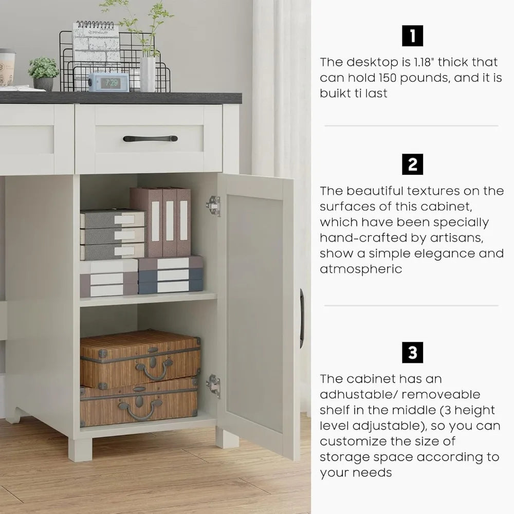 Farmhouse Executive Desk 47" Computer Desk with Storage for Home Office