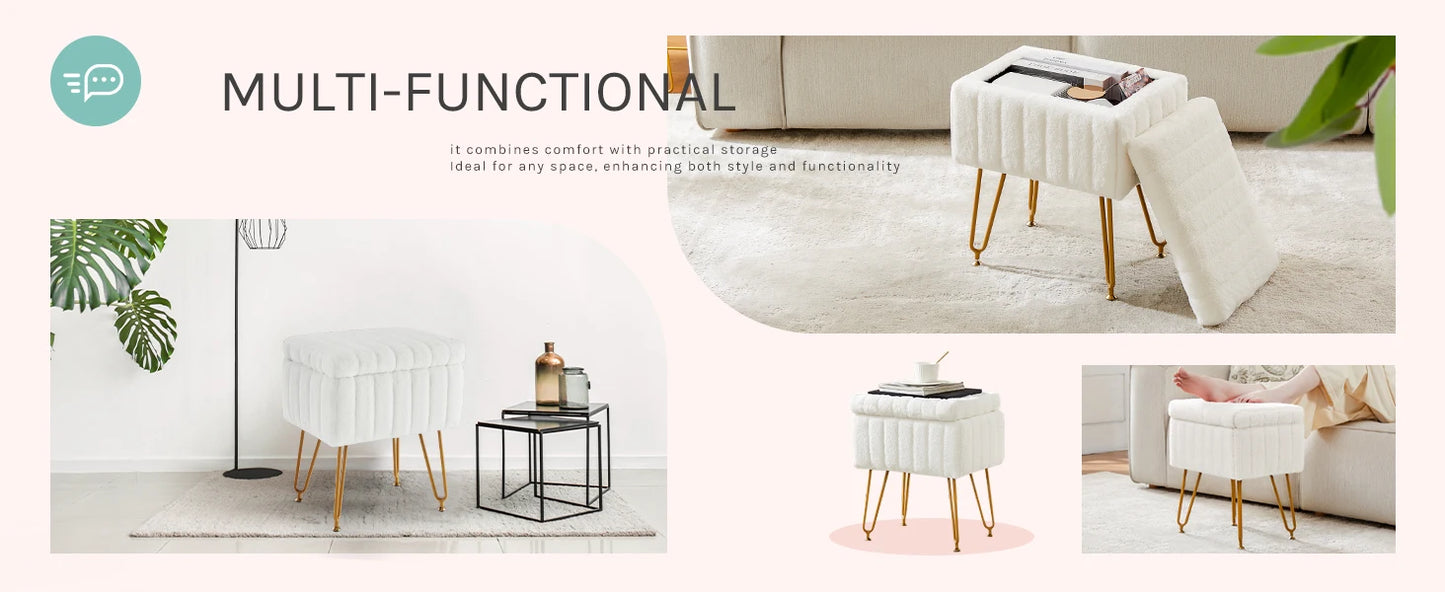 Ljustra Faux Fur Storage Stools Ottomans Padded Living Room Furniture