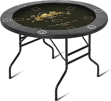 Foldable Round Poker Table for 8 Players with Cup Holders and Padded Rails