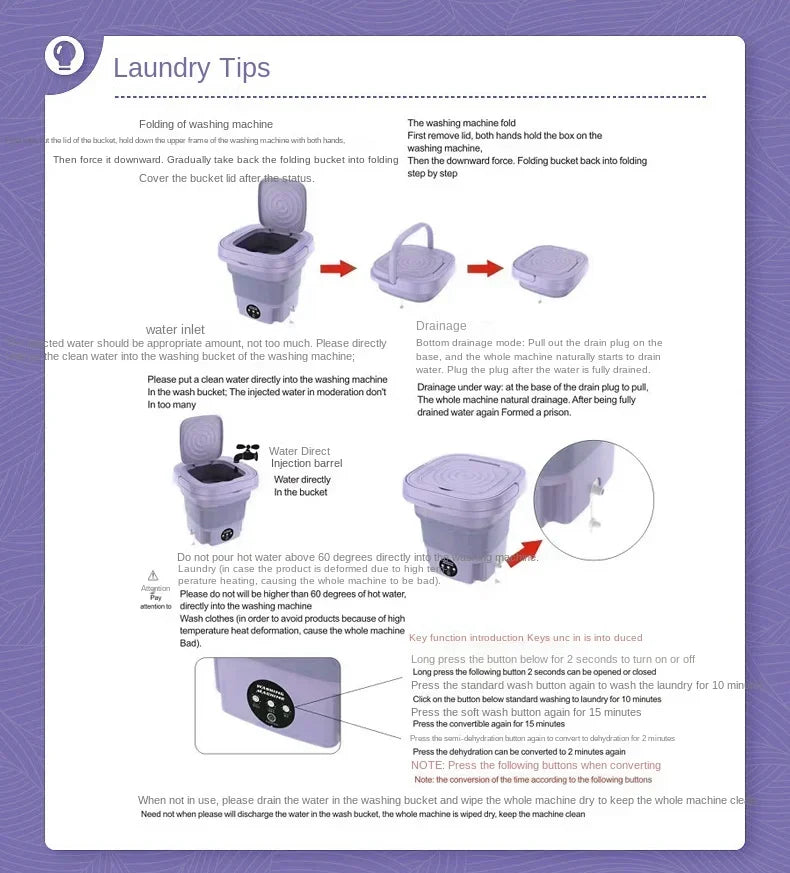 Portable Mini Washing Machine Bucket for Clothes Travel Washer