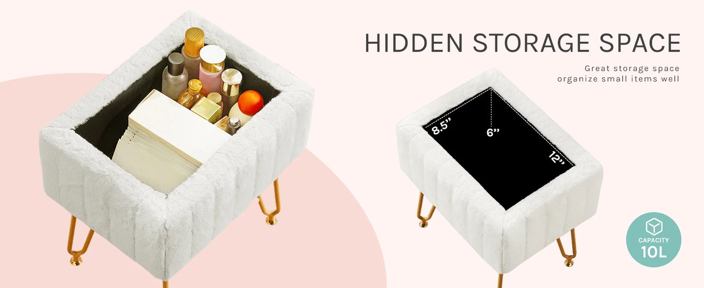 Ljustra Faux Fur Storage Stools Ottomans Padded Living Room Furniture