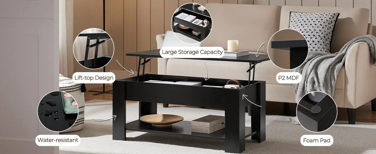 Wooden Lift Top Coffee Table with Hidden Storage for Living Room