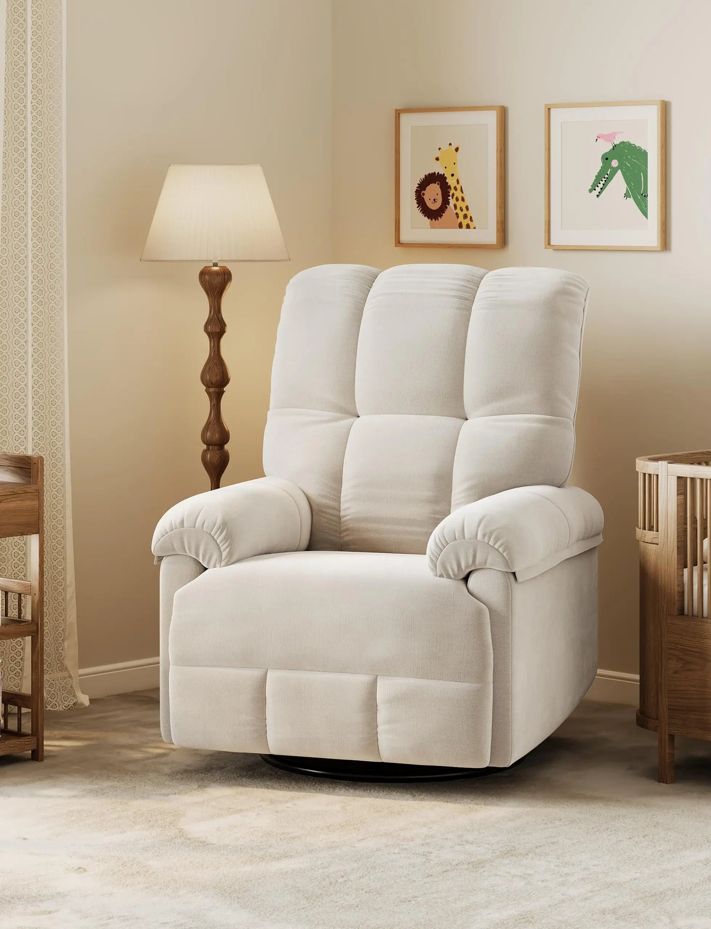 Oversized Recliner Chair Soft Chenille Swivel Rocker for Nursery Living Room