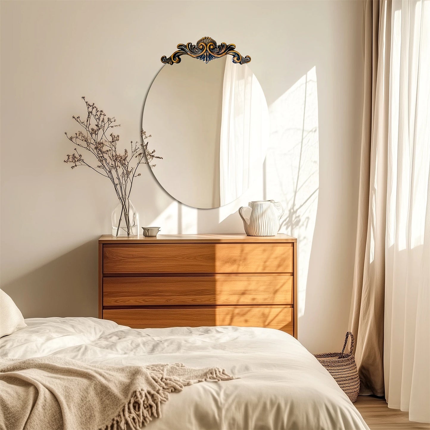 Oval Vintage Baroque Mirror 50/60/70CM Antique Frame Glam Wall Decor