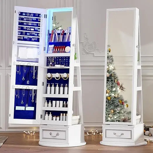 Ljustra 360° Swivel Jewelry Armoire Full Length Mirror Storage Cabinet