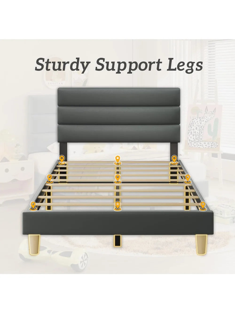 Twin Bed Frame Velvet Upholstered Headboard No Box Spring Needed