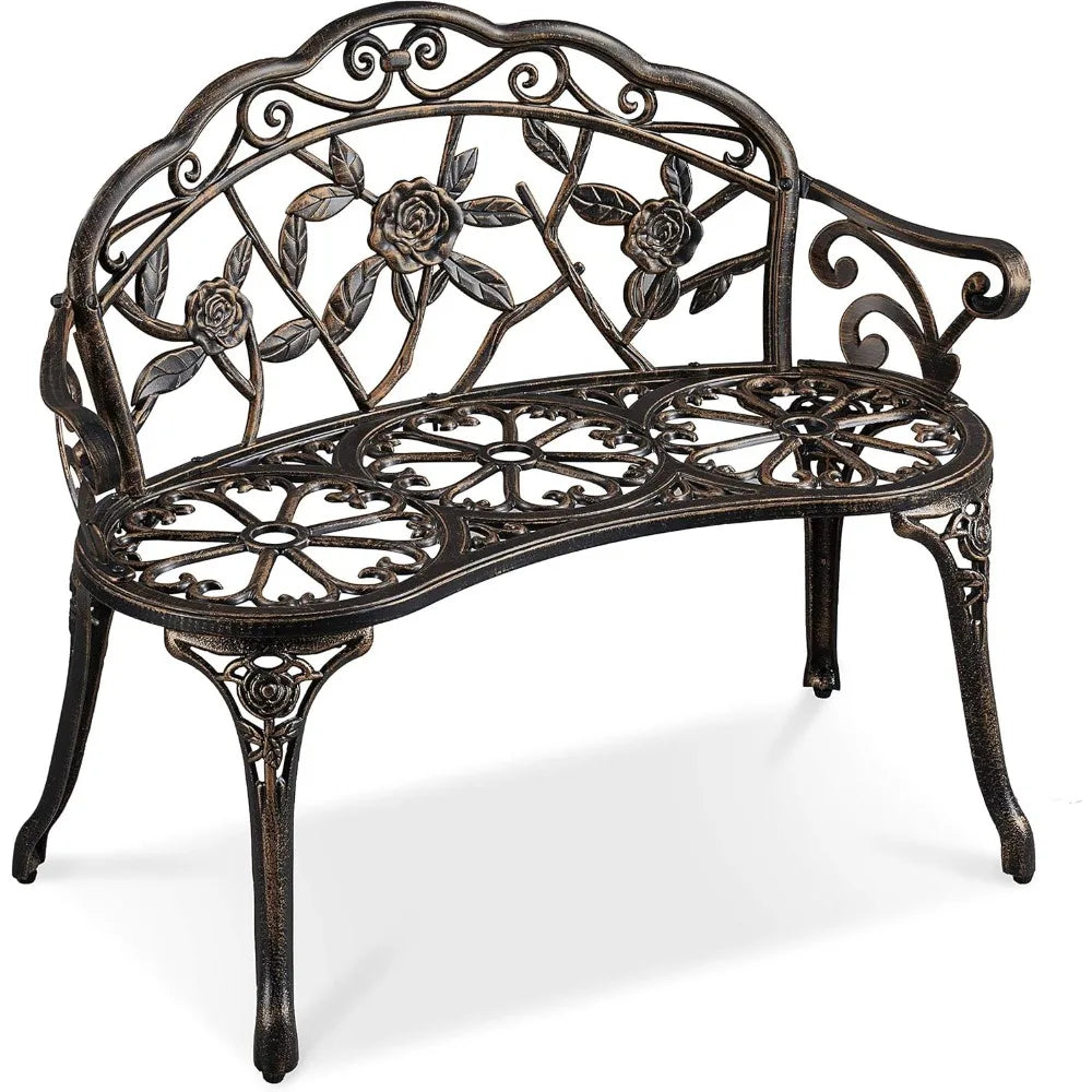 Ljustra Vintage Outdoor Garden Bench Metal Rose Design Patio Furniture