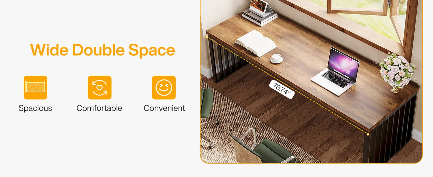 Ljustra 78 Inch Modern Office Desk Two Person Workstation Industrial Style