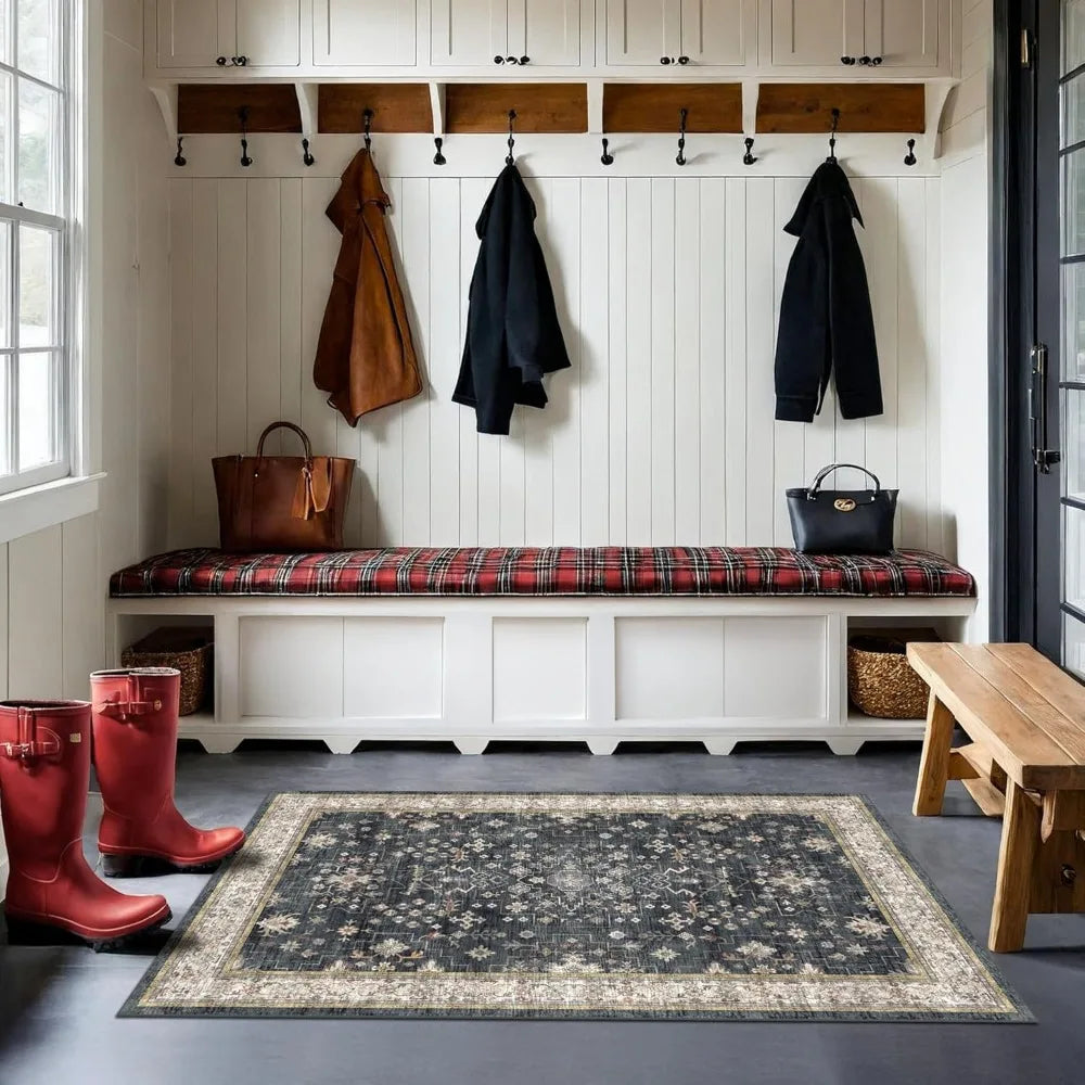 Boho Washable Entry Rug 2x3 Indoor Non Slip Rubber Backing Stain Resistant