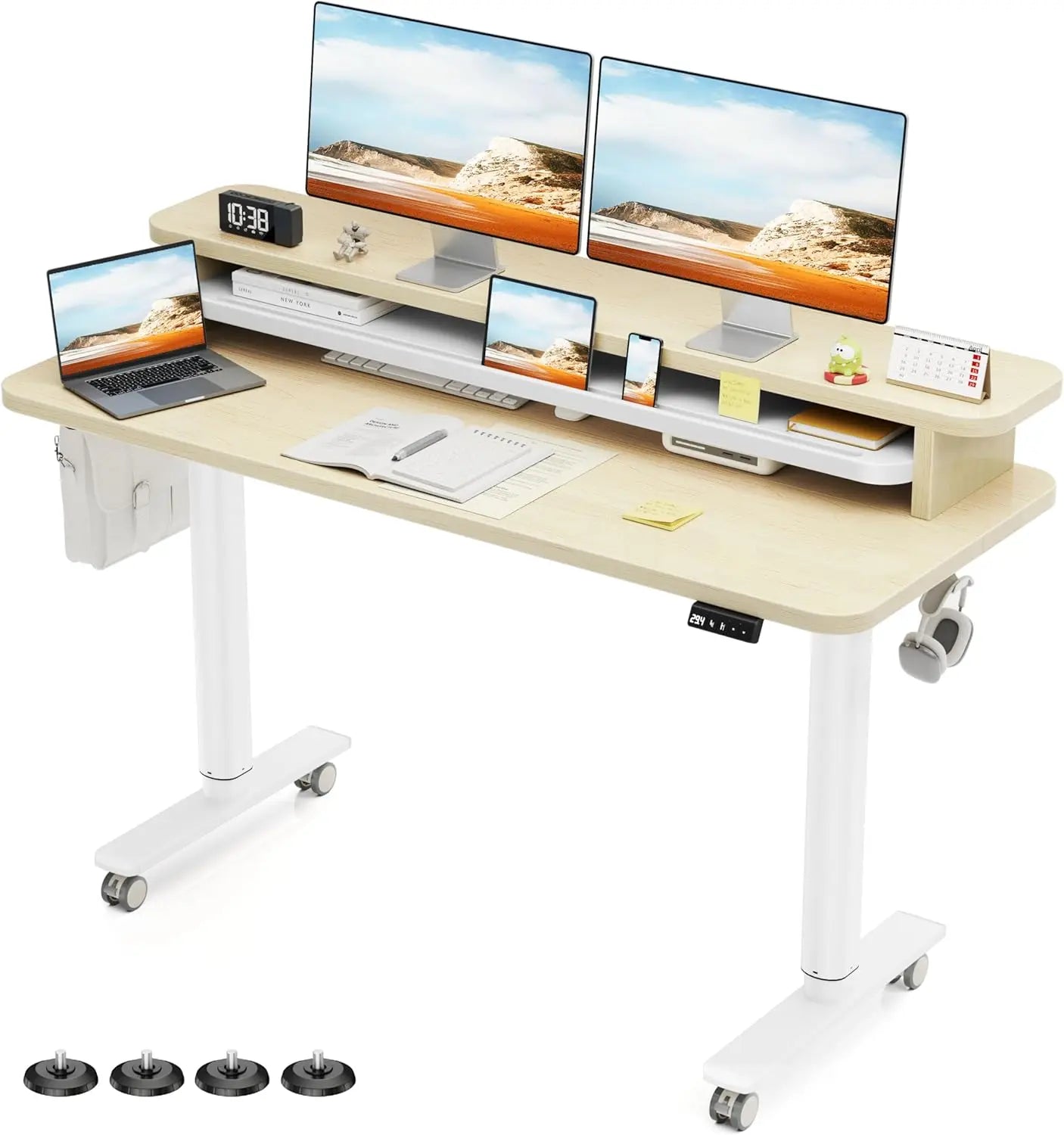 Electric Standing Desk Dual Monitor Stand Height Adjustable Desk