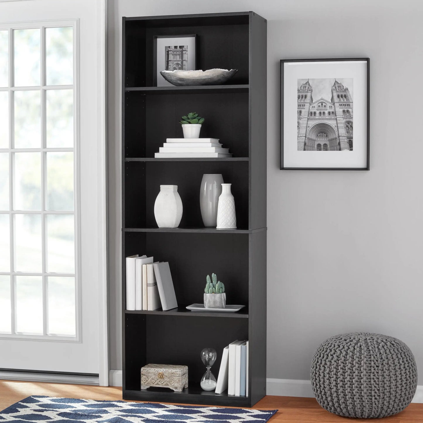 5-Shelf Bookcase Adjustable Shelves Solid Wood Display Storage Unit