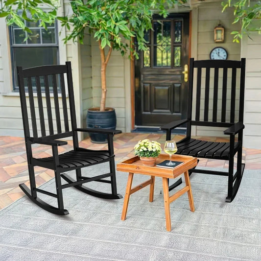 2PCS Rocking Chair Garden Porch Rocker High Back Armchair Indoor Outdoor