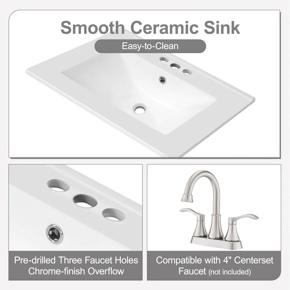24 Inch Bathroom Vanity with Ceramic Sink Modern Storage Rack