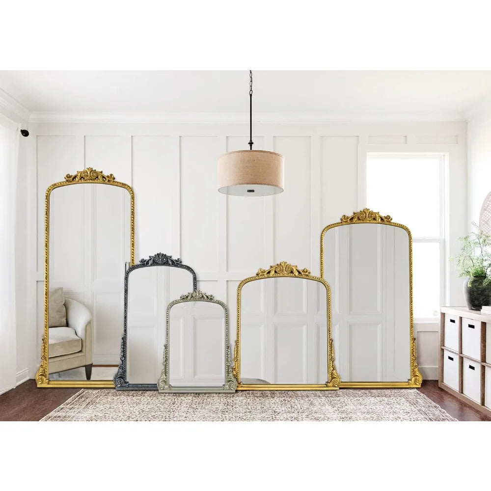 Baroque Gold Arched Full-Length Floor Mirror Antiqued Finish 30 Inch