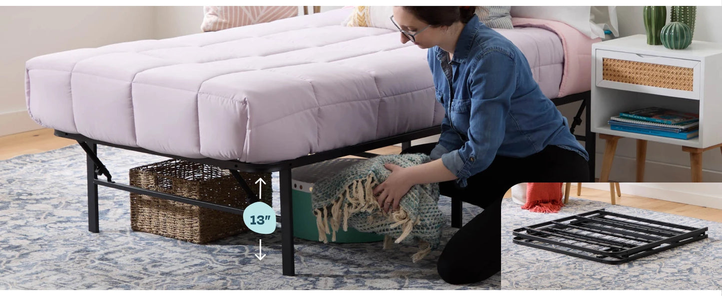 Folding Metal Platform Bed Frame Easy Assembly No Box Spring Needed