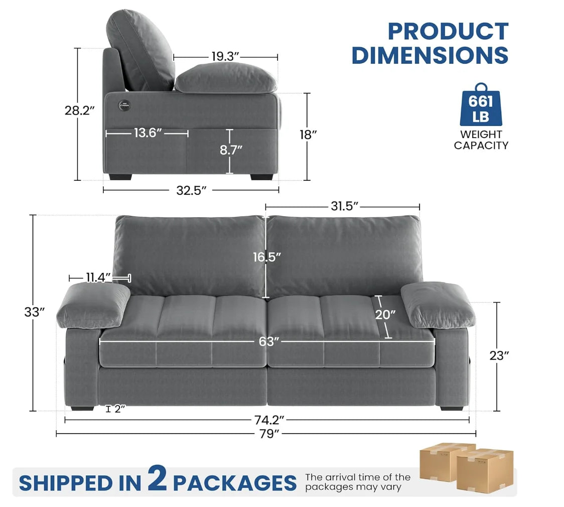 Ljustra 79 Inch Modern Velvet Sofa Couch with USB Ports & Storage