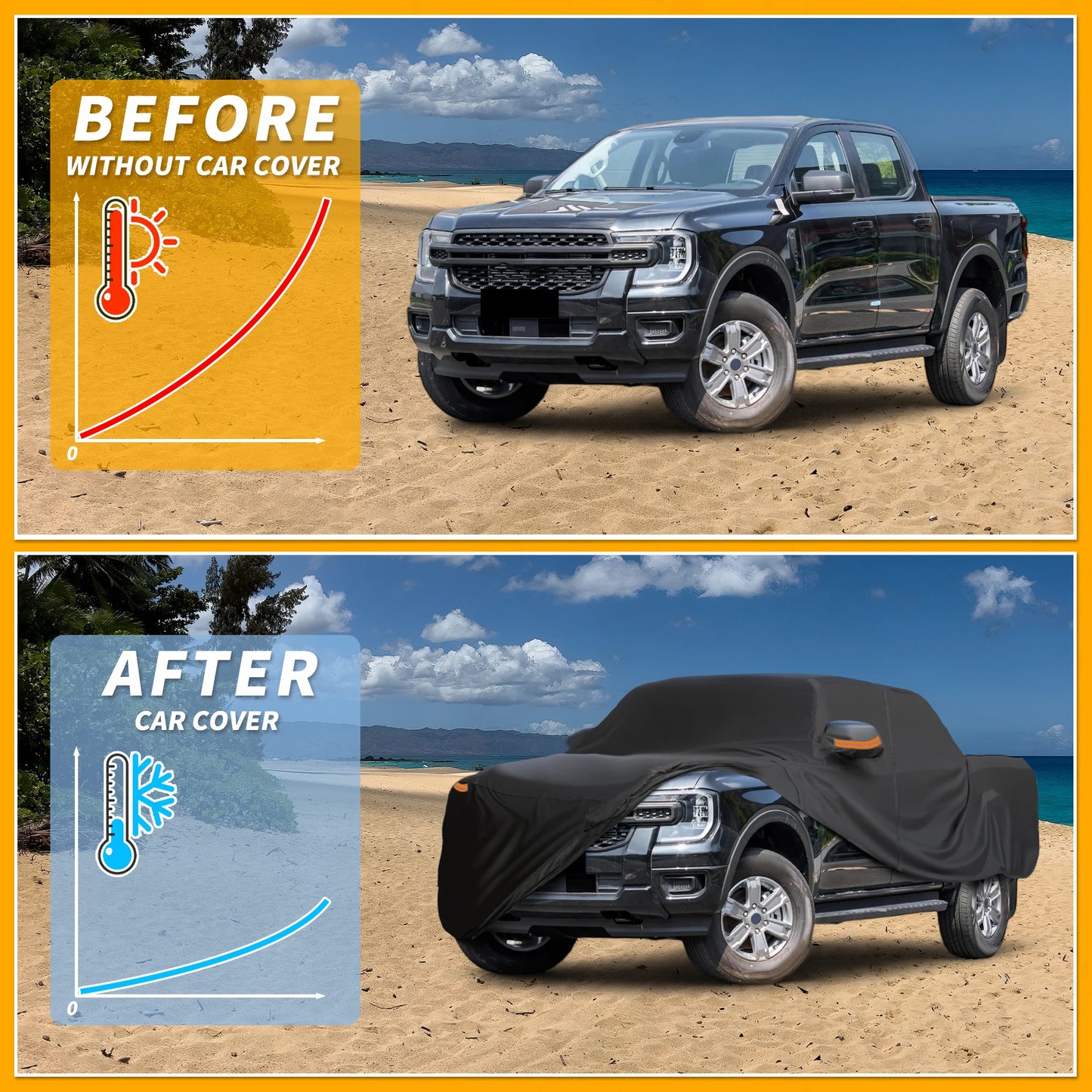 All Weather Car Cover for Ford Ranger Black 190T-Pu with Zipper