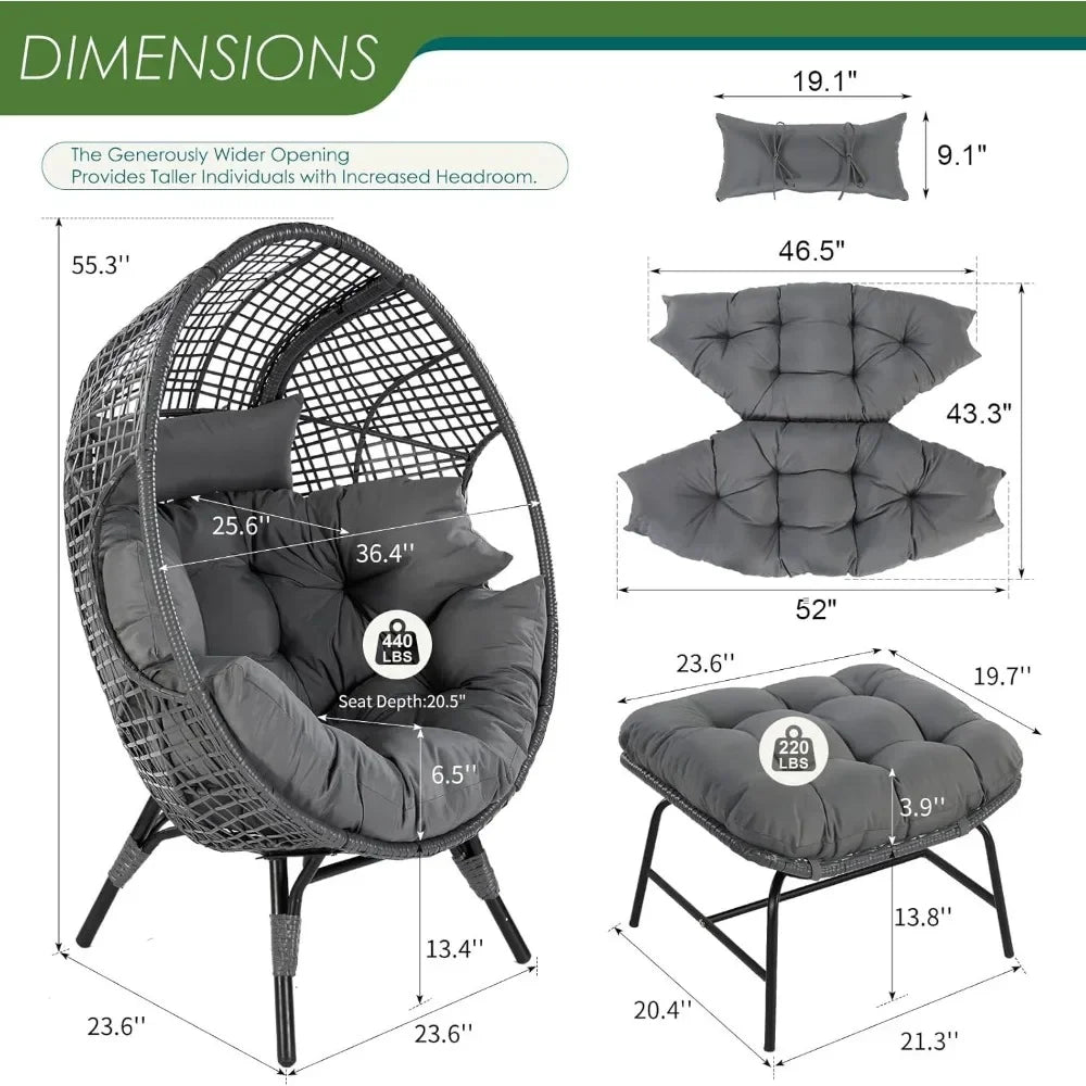 Cozy Patio Egg Chair with Ottoman Indoor Outdoor Lounge Chair 440lbs