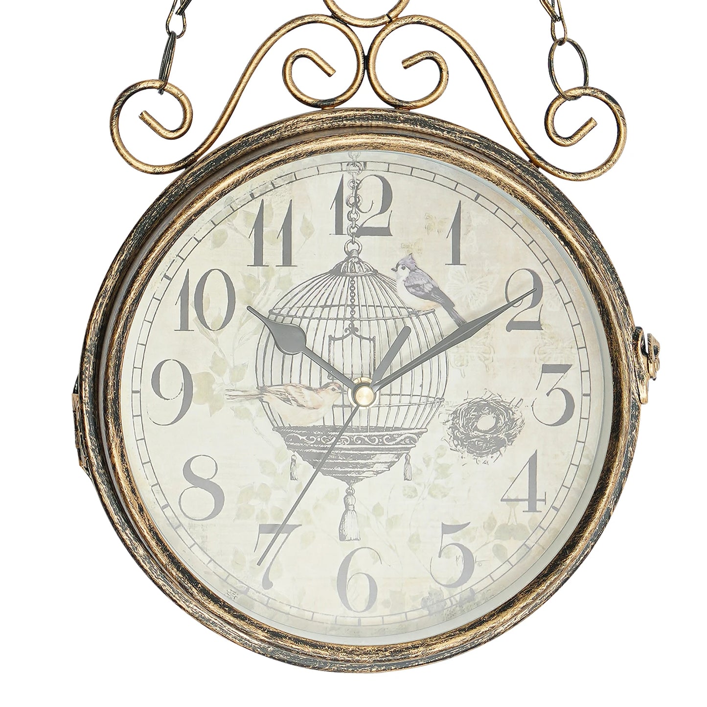 Double Sided Iron Wall Clock Vintage Round Design for Living Room Decor