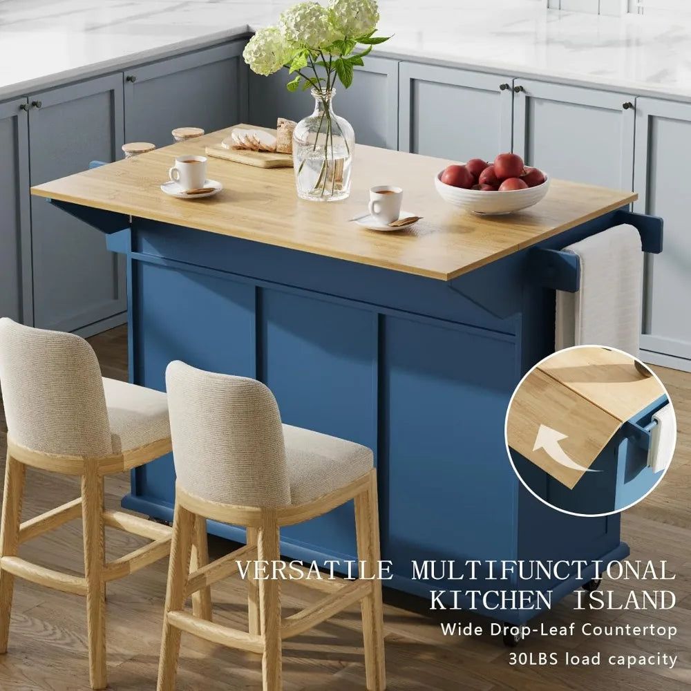Portable Kitchen Island on Wheels with Drop Leaf Storage Cart