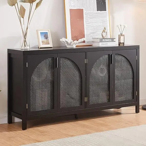 Buffet Sideboard Cabinet Storage Adjustable Shelves Rattan Doors